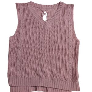 Pink V Neck Sleeveless Sweater Vest w/Lace up Back sz Small